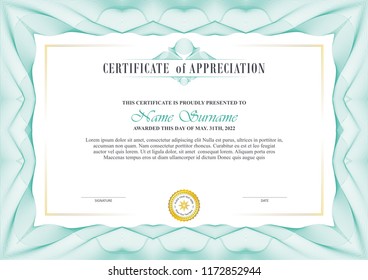 certificate template design with decorative guilloche border or frame, trendy, simple and elegant design