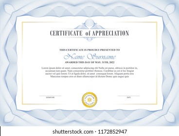 certificate template design with decorative guilloche border or frame, trendy, simple and elegant design