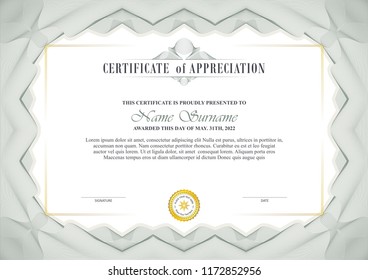 certificate template design with decorative guilloche border or frame, trendy, simple and elegant design