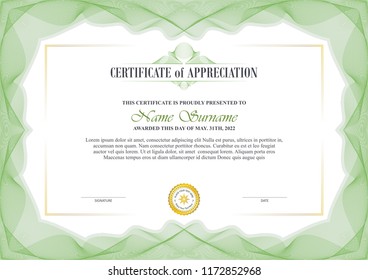 certificate template design with decorative guilloche border or frame, trendy, simple and elegant design
