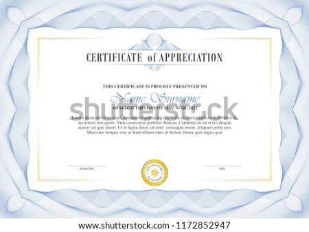 certificate template design with decorative guilloche border or frame, trendy, simple and elegant design
