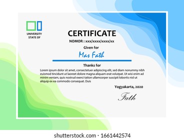 Certificate template design with elegant color wave styles. suitable for school, university and corporate certificates