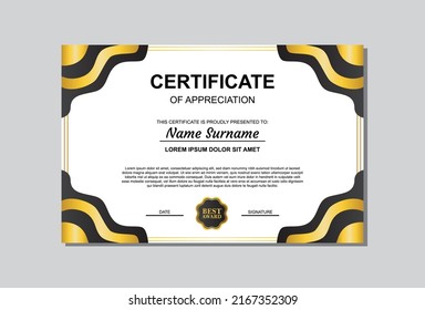 certificate template design in gold and black color.