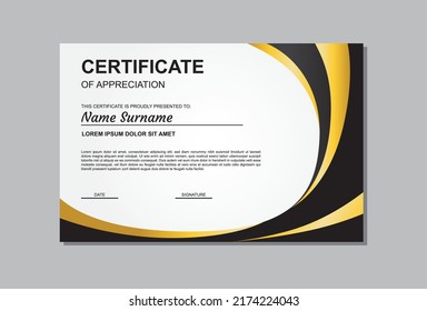 diseño de plantillas de certificado con color oro y negro para empresas y otros.