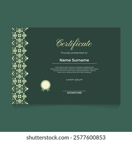 Certificate Template Design with Green Pastel Islamic Ornament on Left Side