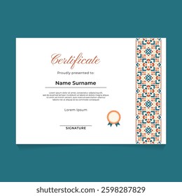 Certificate Template Design with Islamic Geometric Ornament Tape Border