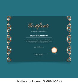 Certificate Template Design with Islamic Geometric Ornament Border on The Side and Theme