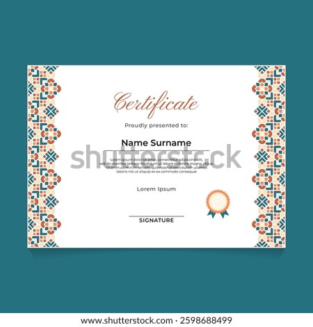 Certificate Template Design with Islamic Geometric Ornament Border on The Side