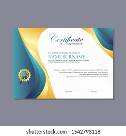 Certificate Template design with modern, stylish and trendy design with combination of green, tosca, white and gold color