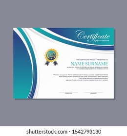 Certificate Template design with modern, stylish and trendy design with combination of green, tosca, white and gold color