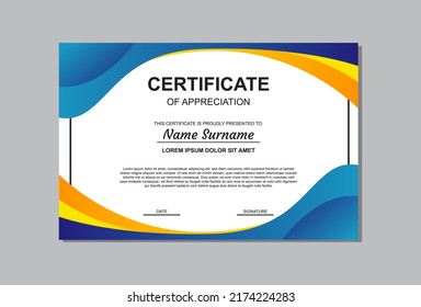 certificate template design in orange and blue for business and graduation.