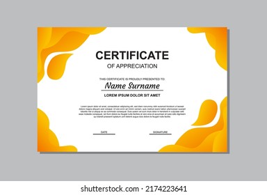 certificate template design with orange color for business and graduation.