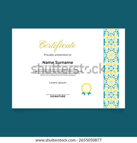 Certificate Template Design with Oriental Geometric Luxury Ornament Tape Border