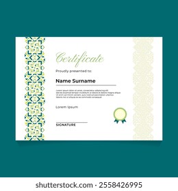 Certificate Template Design with Oriental Green Pastel Vertical Ornament