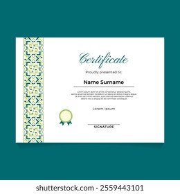 Certificate Template Design with Oriental Ornament on Left Side 