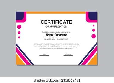 certificate template design in pink and blue colors. simple certificate design.