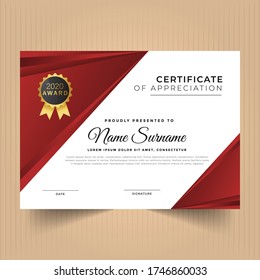 Certificate template design with red colors