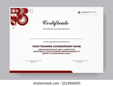 certificate template design. red marron for achievement, graduate, award. geometric pattern. A4 size