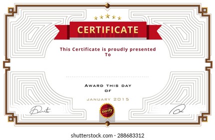 Certificate template design. Red ribbon decorate. vector illustration