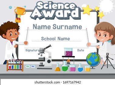 Certificate Template Design For Science Award With Two Students In Lab Illustration