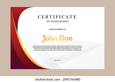 Certificate template design with simple and premium golden and red in modern geometric shape style