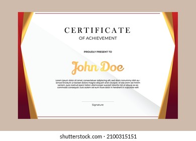 Certificate template design with simple and premium golden and red in modern geometric shape style