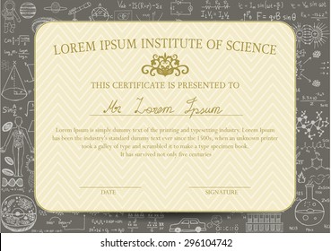 Certificate Template Is Designed For Science Or Education Field And Decorated With Chalkboard Background.