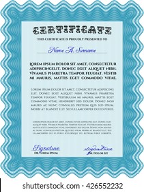 Plantilla de certificado. Detallado. Buen diseño. Fácil de imprimir. Color azul claro.
