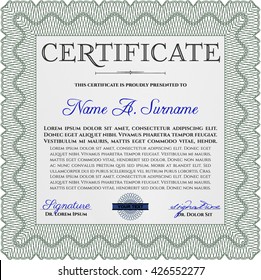 Certificate template. Detailed. Nice design. Printer friendly. Green color.