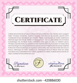 Certificate template. Detailed. Printer friendly. Nice design. Pink color.