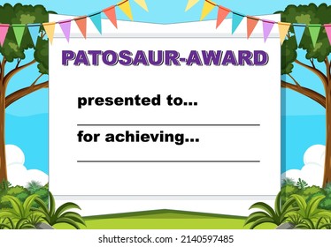 Certificate template with dinosaur award illustration