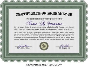 Certificate template or diploma template. Diploma of completion.Beauty design. With complex background. 