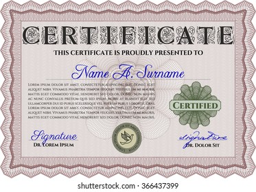 Certificate template or diploma template. Complex background. Complex design. Customizable, Easy to edit and change colors.