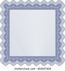 Certificate template or diploma template. Complex background. Superior design. Vector pattern that is used in currency and diplomas.Blue color.