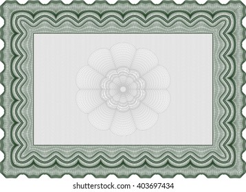 Certificate template or diploma template. Complex background. Superior design. Vector pattern that is used in currency and diplomas.Green color.