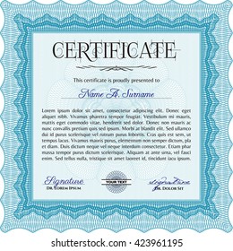 Certificate template or diploma template. Complex background. Vector pattern that is used in currency and diplomas.Beauty design. Light blue color.