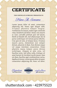 Certificate template or diploma template. Complex background. Vector pattern that is used in currency and diplomas.Beauty design. Orange color.