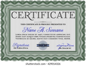 Certificate template or diploma template. Complex background. Vector pattern that is used in currency and diplomas.Beauty design. Green color.