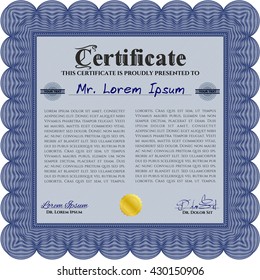 Certificate template or diploma template. Complex background. Beauty design. Vector pattern that is used in currency and diplomas.Blue color.