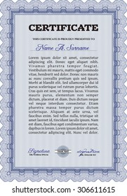Certificate template or diploma template. Complex design. Frame certificate template Vector.With great quality guilloche pattern. 