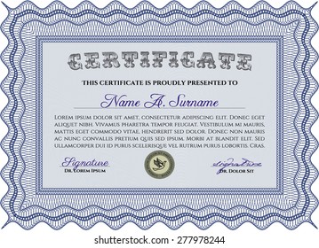 Certificate template or diploma template. With complex linear background. Nice design. Frame certificate template Vector.