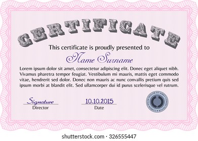 Certificate template or diploma template. With complex linear background. Nice design. Diploma of completion.