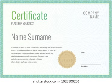 Certificate. Template diploma currency border. Award background Gift voucher. Vector illustration.