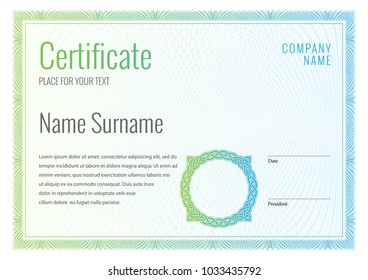 Certificate. Template diploma currency border. Award background Gift voucher. Vector illustration.