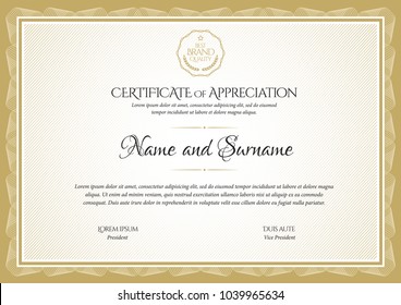 Certificate. Template diploma currency border. Award background Gift voucher. Vector illustration.