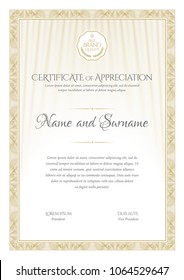 Certificate. Template diploma currency border. Award background Gift voucher. Vector illustration.