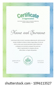 Certificate. Template diploma currency border. Award background Gift voucher. Vector illustration.