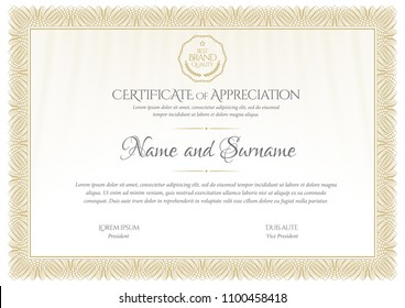 Certificate. Template diploma currency border. Award background Gift voucher. Vector illustration.