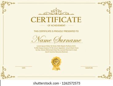 Certificate. Template diploma currency border. Award background Gift voucher. Vector illustration. - Vector - Vector 