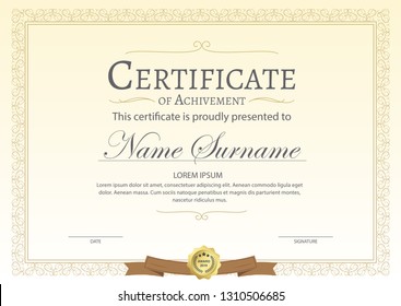 Certificate. Template diploma currency border. Award background Gift voucher. Vector illustration.